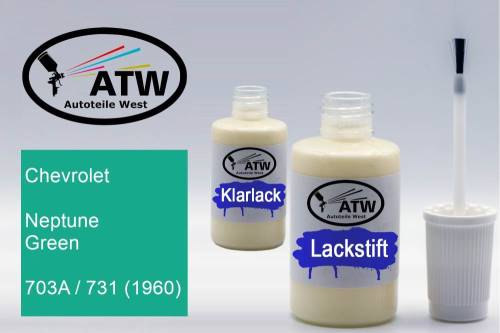 Chevrolet, Neptune Green, 703A / 731 (1960): 20ml Lackstift + 20ml Klarlack - Set, von ATW Autoteile West.